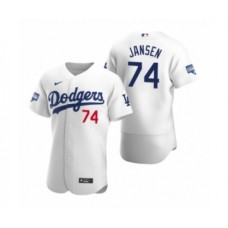 Men's Los Angeles Dodgers #74 Kenley Jansen White 2020 World Series Champions Authentic Stitched Jersey