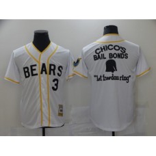 Bad News Bears #3 Chico's Bail White Bonds - Let Freedom Ring Button-Down Baseball Stitched Jersey