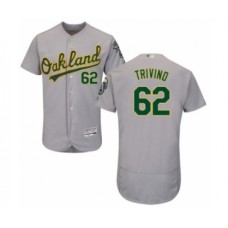 Men's Oakland Athletics #62 Lou Trivino Grey Road Flex Base Authentic Collection Baseball Player Stitched Jersey