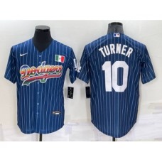 Men's Los Angeles Dodgers #10 Justin Turner Rainbow Blue Red Pinstripe Mexico Cool Base Nike Stitched Jersey