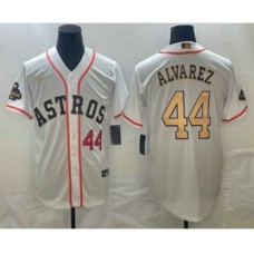 Men's Houston Astros #44 Yordan Alvarez Number 2023 White Gold World Serise Champions Cool Base Stitched Jerseys