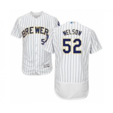 Men's Milwaukee Brewers #52 Jimmy Nelson White Home Flex Base Authentic Collection Baseball Player Stitched Jersey