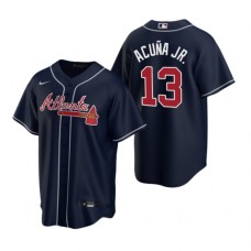 Men's Nike Atlanta Braves #13 Ronald Acuna Jr. Navy Alternate Stitched Baseball Jersey