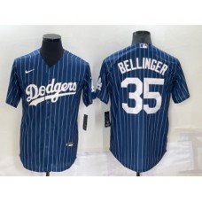 Men's Los Angeles Dodgers #35 Cody Bellinger Navy Blue Pinstripe Stitched MLB Cool Base Nike Jersey