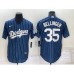 Men's Los Angeles Dodgers #35 Cody Bellinger Navy Blue Pinstripe Stitched MLB Cool Base Nike Jersey