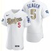 Men's Los Angeles Dodgers #5 Corey Seager Olive Gold 2020 World Series Champions Authentic Stitched Jersey