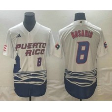 Men's Puerto Rico Baseball #8 Eddie Rosario Number 2023 White World Classic Stitched Jerseys