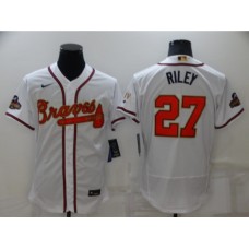 Men's Atlanta Braves #27 Austin Riley White 2022 Gold Program Authentic Player Stitched Jersey