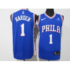 Men's Philadelphia 76ers #1 James Harden Blue 75th Anniversary Association Edition Swingman Stitched Jersey