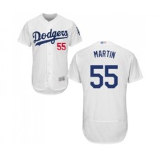 Men's Los Angeles Dodgers #55 Russell Martin White Home Flex Base Authentic Collection Baseball Jersey