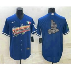 Men's Los Angeles Dodgers Big Logo Rainbow Blue Cool Base Nike Stitched Jersey1