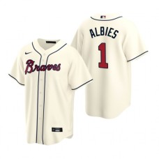 Men's Nike Atlanta Braves #1 Ozzie Albies Cream Alternate Stitched Baseball Jersey