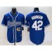 Men's Los Angeles Dodgers #42 Jackie Robinson Number Blue Cool Base Stitched Baseball Jersey