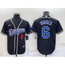 Men's Los Angeles Dodgers #6 Trea Turner Black Cool Base Stitched Baseball Jersey