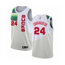 Men's Milwaukee Bucks #24 Pat Connaughton White Swingman Stitched Jersey - Earned Edition