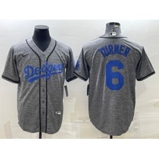 Men's Los Angeles Dodgers #6 Trea Turner Grey Gridiron Cool Base Stitched Baseball Jersey