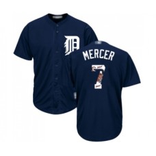 Men's Detroit Tigers #7 Jordy Mercer Authentic Navy Blue Team Logo Fashion Cool Base Baseball Jersey