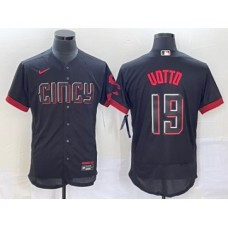 Men's Cincinnati Reds #19 Joey Votto Black 2023 City Connect Flex Base Stitched Jersey 1