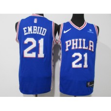 Men's Philadelphia 76ers #21 Joel Embiid Blue 75th Anniversary Association Edition Swingman Stitched Jersey