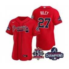 Men's Atlanta Braves #27 Austin Riley 2021 Red World Series Champions With 150th Anniversary Flex Base Stitched Jersey