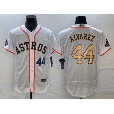 Men's Houston Astros #44 Yordan Alvarez Number 2023 White Gold World Serise Champions Flex Base Stitched Jersey