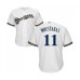 Men's Milwaukee Brewers #11 Mike Moustakas Replica White Alternate Cool Base Baseball Jersey