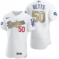 Men's Los Angeles Dodgers #50 Mookie Betts Olive Gold 2020 World Series Champions Authentic Stitched Jersey