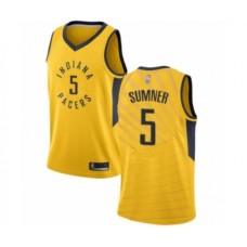 Men's Indiana Pacers #5 Edmond Sumner Authentic Gold Basketball Stitched Jersey Statement Edition