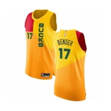 Men's Milwaukee Bucks #17 Dragan Bender Authentic Yellow Basketball Stitched Jersey - City Edition