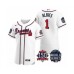 Men's Atlanta Braves #1 Ozzie Albies 2021 White World Series Flex Base With 150th Anniversary Patch Baseball Stitched Jersey