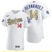 Men's Los Angeles Dodgers #14 Enrique Hernandez Olive Gold 2020 World Series Champions Authentic Stitched Jersey