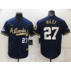 Men's Atlanta Braves #27 Austin Riley Navy 2022 Gold Program Authentic Player Stitched Jersey