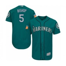 Men's Seattle Mariners #5 Braden Bishop Teal Green Alternate Flex Base Authentic Collection Baseball Player Stitched Jersey