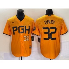 Men's Nike Pittsburgh Pirates #32 Henry Davis Number Yellow 2023 City Connect Stitched Jersey