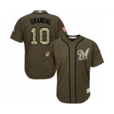 Men's Milwaukee Brewers #10 Yasmani Grandal Authentic Green Salute to Service Baseball Jersey