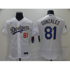 Men's Los Angeles Dodgers #81 Victor Gonzalez White Gold Authentic Stitched Jersey