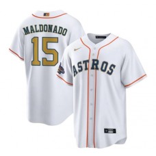 Men's Houston Astros #15 Martn Maldonado 2023 White Gold World Serise Champions Flex Base Stitched Jersey