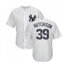 Men's New York Yankees #39 Drew Hutchison Authentic White Team Logo Fashion Baseball Jersey