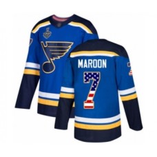 Men St. Louis Blues #7 Patrick Maroon Authentic Blue USA Flag Fashion 2019 Stanley Cup Final Bound Hockey Jersey