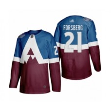 Men Colorado Avalanche #21 Peter Forsberg Authentic Burgundy Blue 2020 Stadium Series Hockey Stitched Jersey