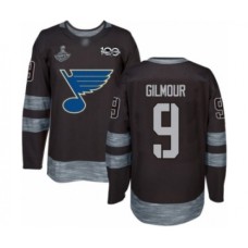 Men St. Louis Blues #9 Doug Gilmour Authentic Black 1917-2017 100th Anniversary 2019 Stanley Cup Champions Hockey Jersey