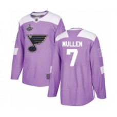 Men St. Louis Blues #7 Joe Mullen Authentic Purple Fights Cancer Practice 2019 Stanley Cup Champions Hockey Jersey