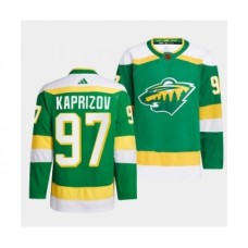 Men Minnesota Wild #97 Kirill Kaprizov Green 2022-23 Reverse Retro Stitched Jersey