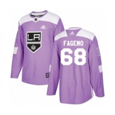 Men Los Angeles Kings #68 Samuel Fagemo Authentic Purple Fights Cancer Practice Hockey Stitched Jersey