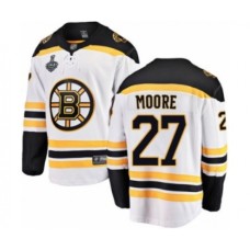 Men Boston Bruins #27 John Moore Authentic White Away Fanatics Branded Breakaway 2019 Stanley Cup Final Bound Hockey Jersey