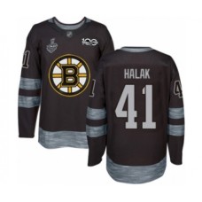 Men Boston Bruins #41 Jaroslav Halak Authentic Black 1917-2017 100th Anniversary 2019 Stanley Cup Final Bound Hockey Jersey