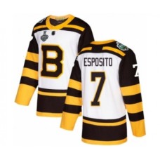 Men Boston Bruins #7 Phil Esposito Authentic White Winter Classic 2019 Stanley Cup Final Bound Hockey Jersey