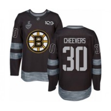 Men Boston Bruins #30 Gerry Cheevers Authentic Black 1917-2017 100th Anniversary 2019 Stanley Cup Final Bound Hockey Jersey