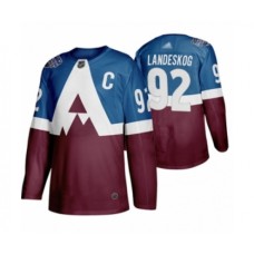 Men Colorado Avalanche #92 Gabriel Landeskog Authentic Burgundy Blue 2020 Stadium Series Hockey Stitched Jersey