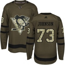 Men Adidas Pittsburgh Penguins #73 Jack Johnson Authentic Green Salute to Service NHL Jersey